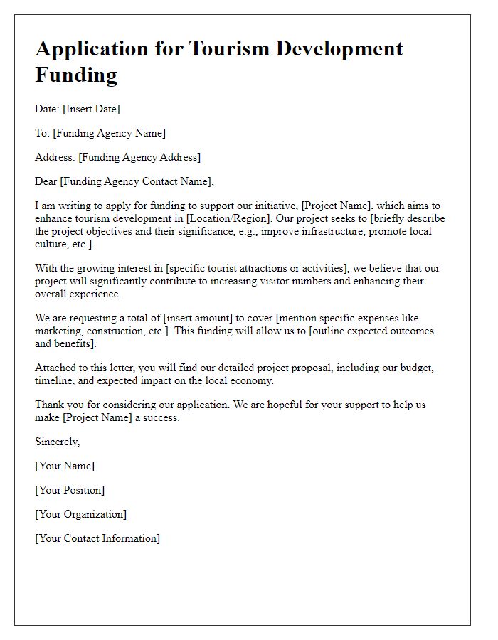 Letter template of application for tourism development funding.