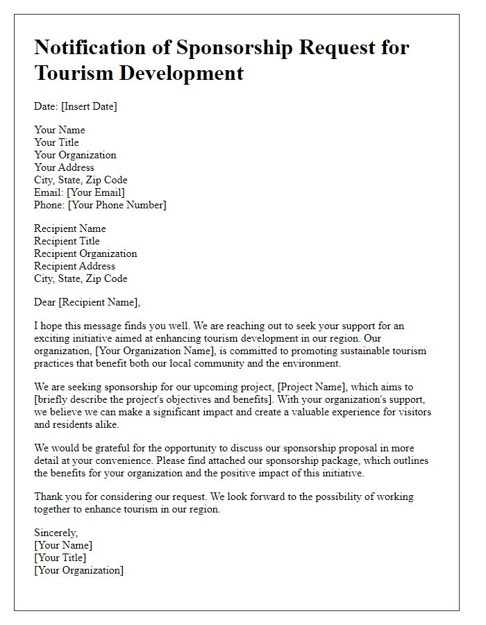 Letter template of notification for tourism development sponsorship request.