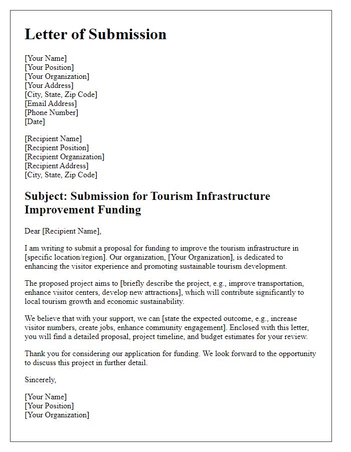 Letter template of submission for tourism infrastructure improvement funding.