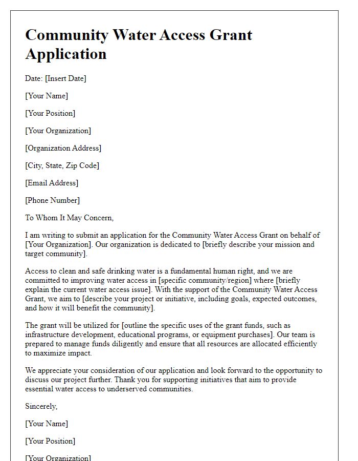 Letter template of community water access grant application