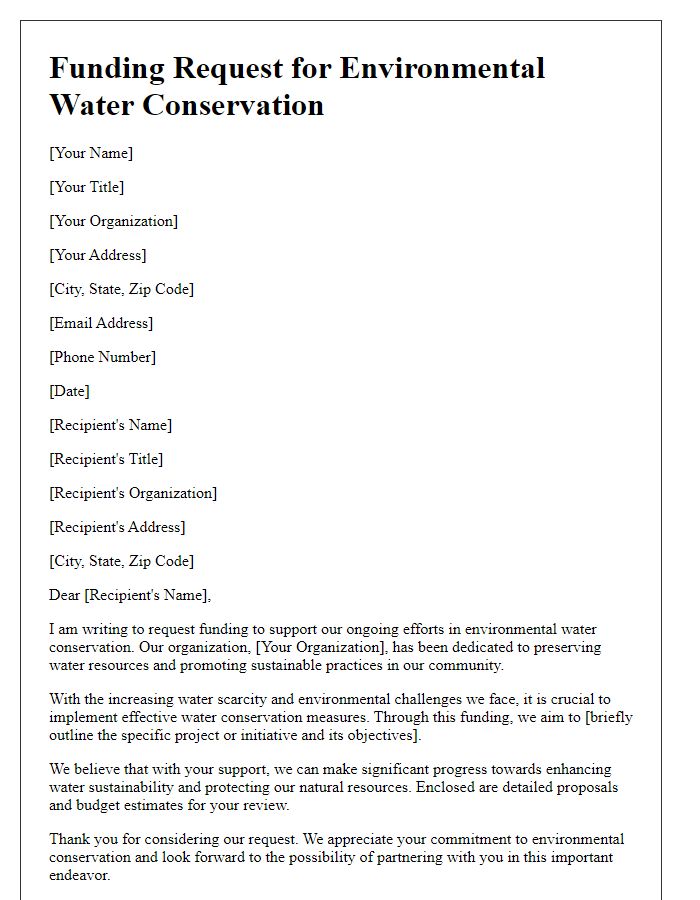 Letter template of environmental water conservation funding request