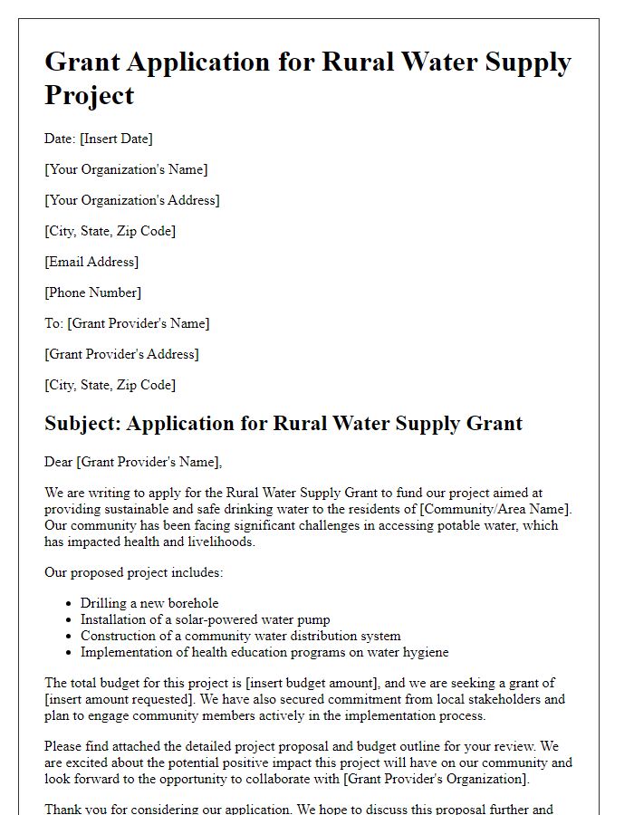 Letter template of rural water supply grant application