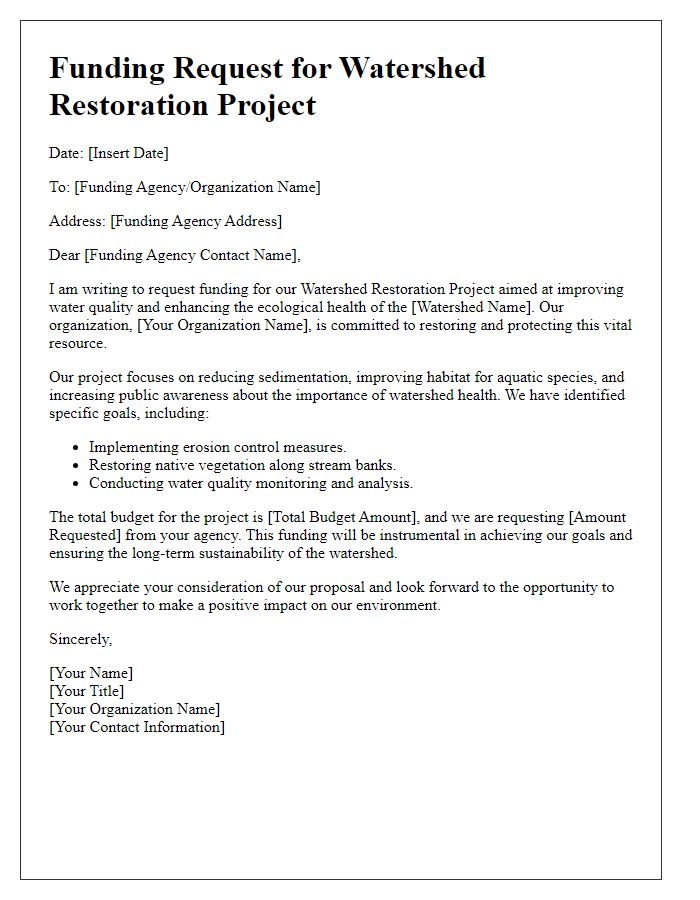 Letter template of watershed restoration project funding request