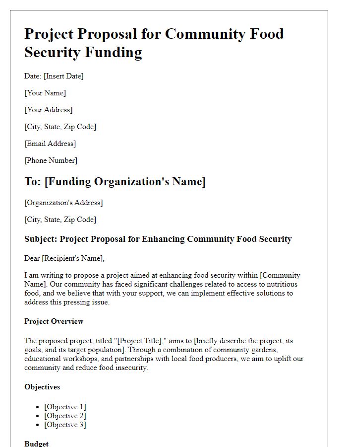 Letter template of project proposal for community food security funding