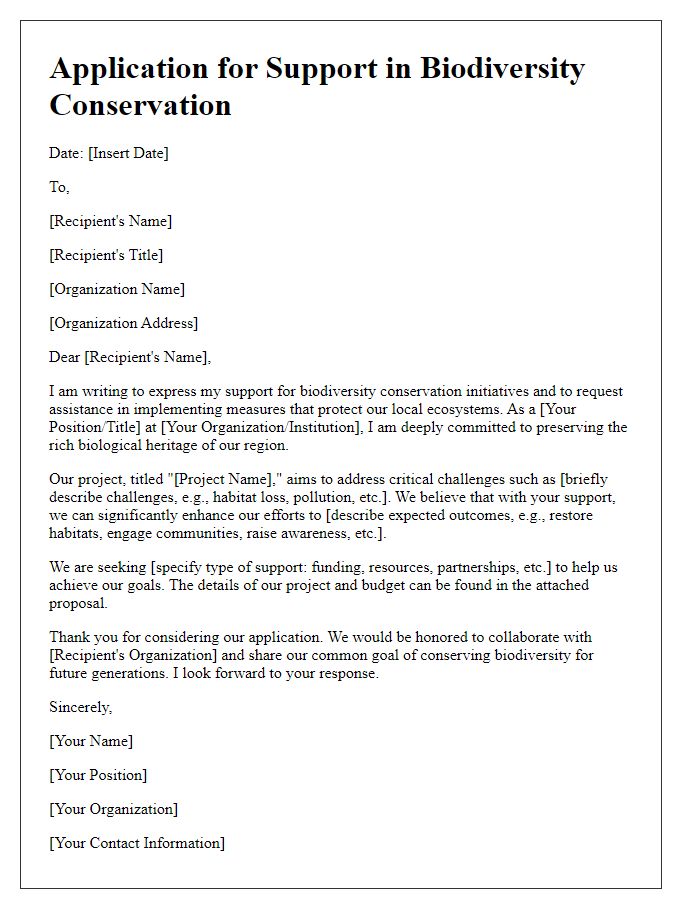 Letter template of biodiversity conservation support application