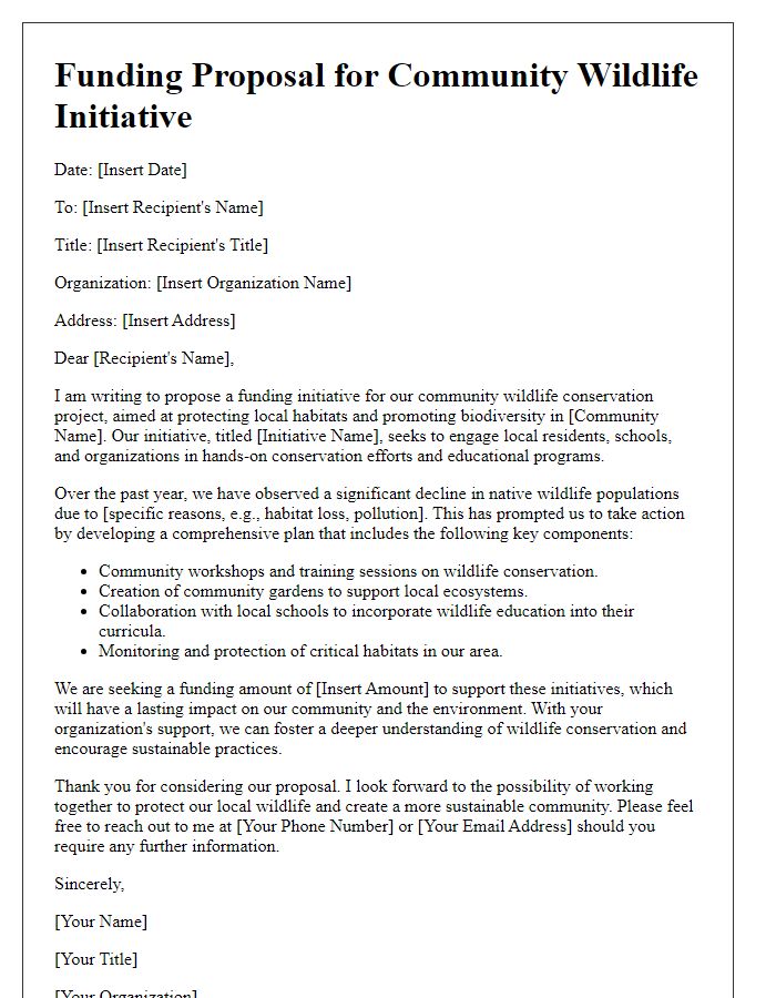 Letter template of community wildlife initiative funding proposal