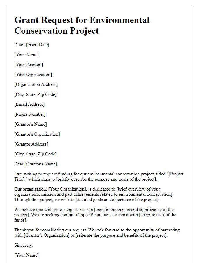 Letter template of environmental conservation grant request