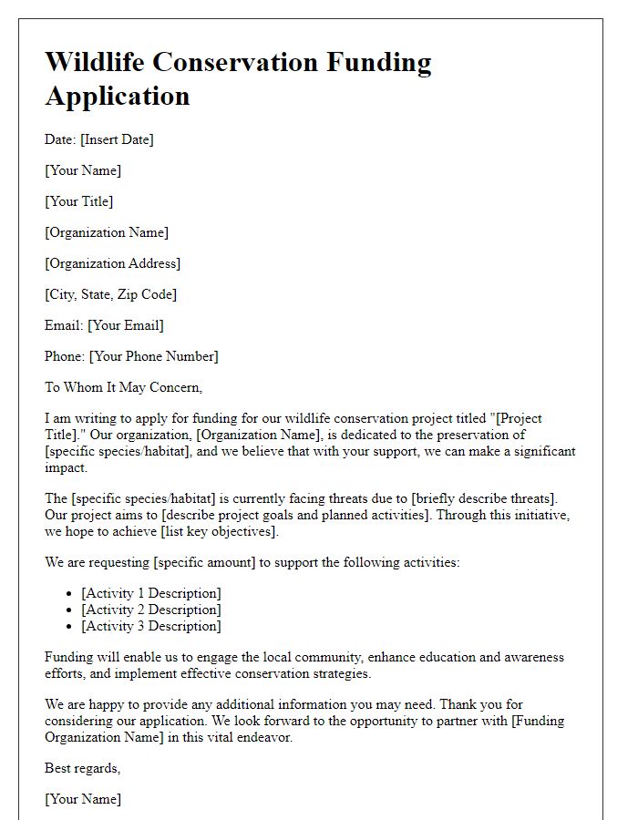 Letter template of wildlife conservation funding application