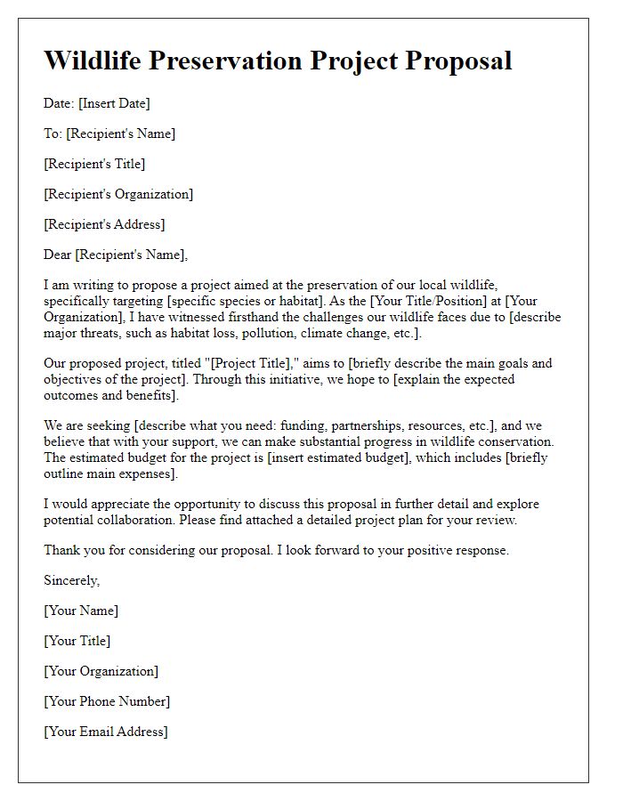 Letter template of wildlife preservation project proposal