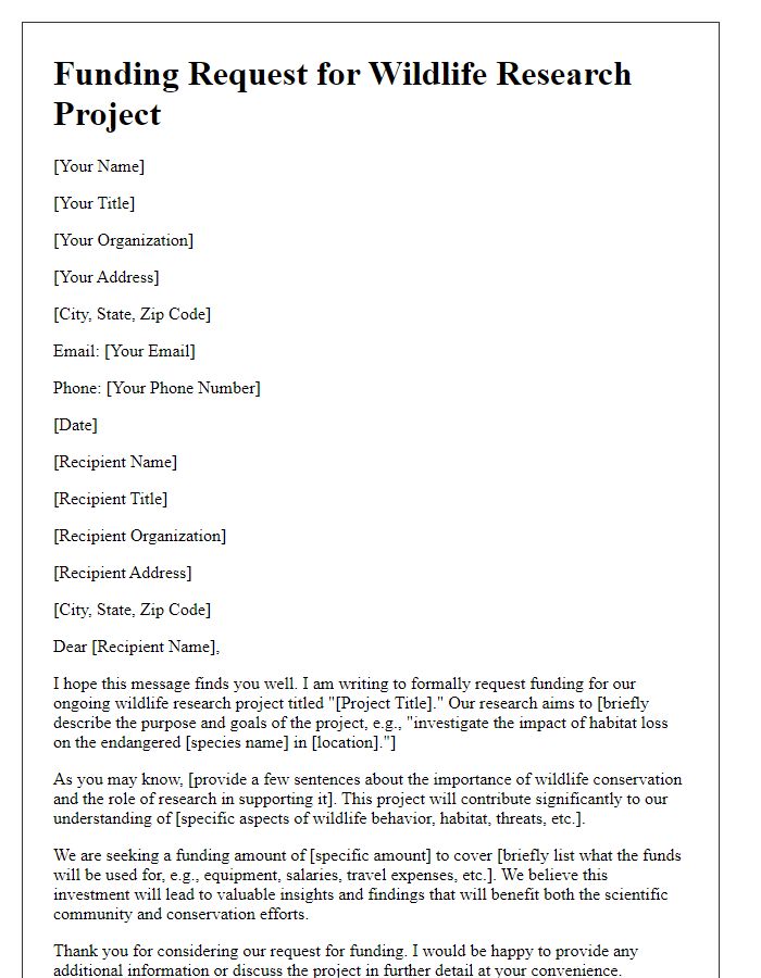 Letter template of wildlife research funding request