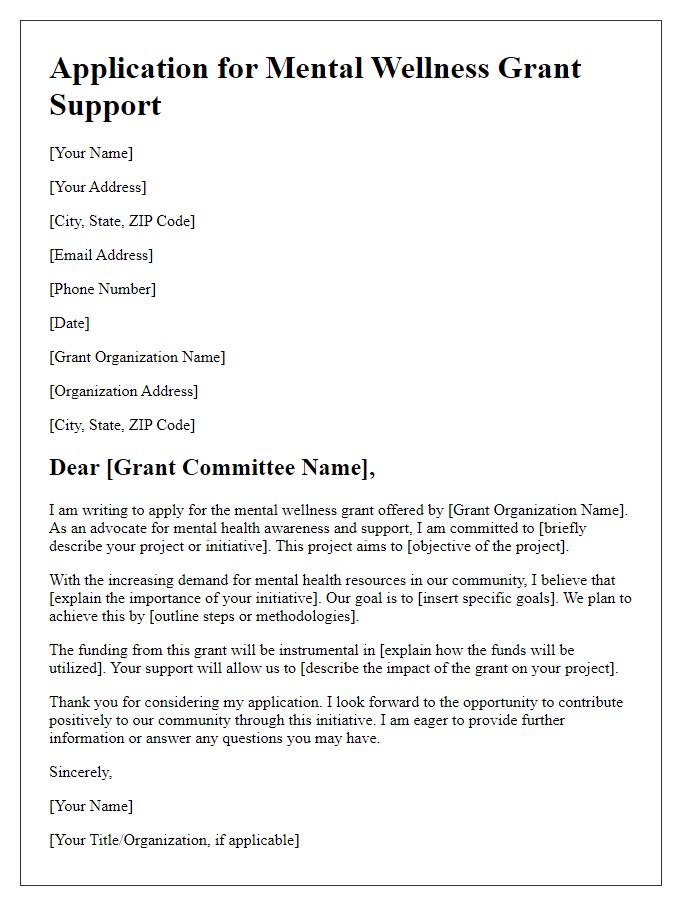 Letter template of application for mental wellness grant support