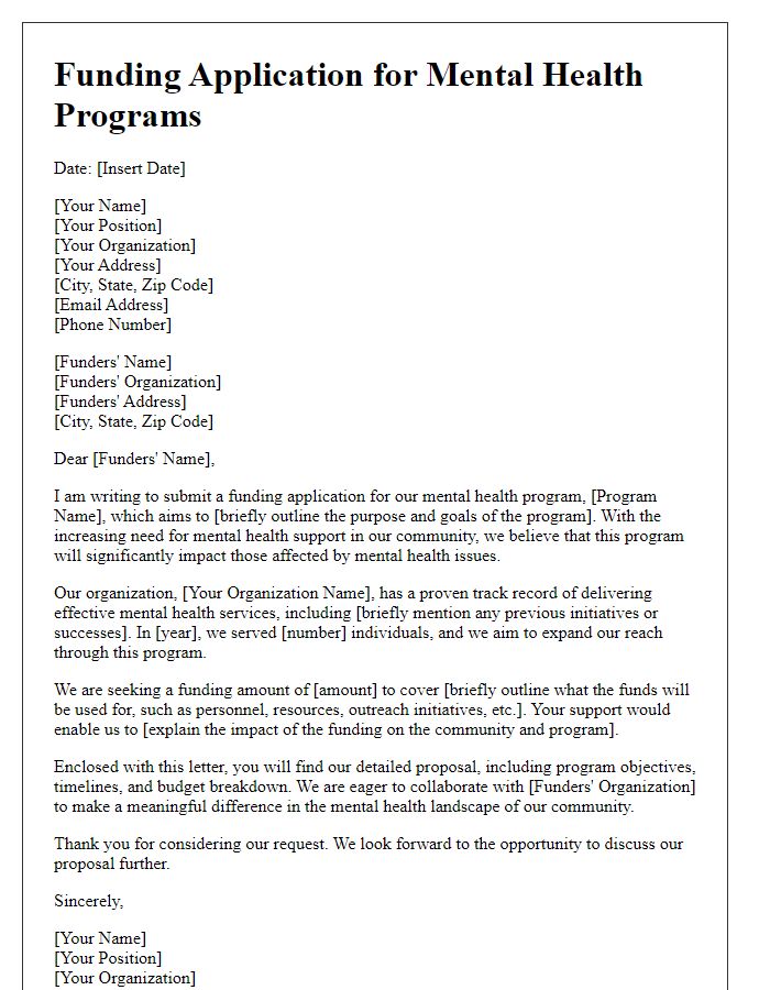 Letter template of funding application for mental health programs