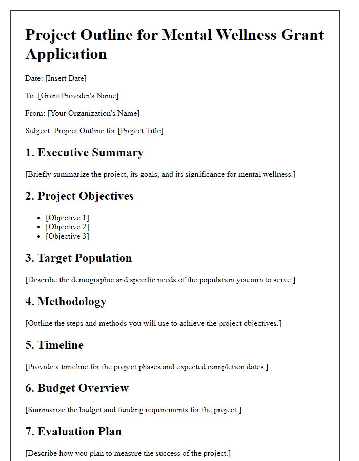 Letter template of project outline for mental wellness grant application