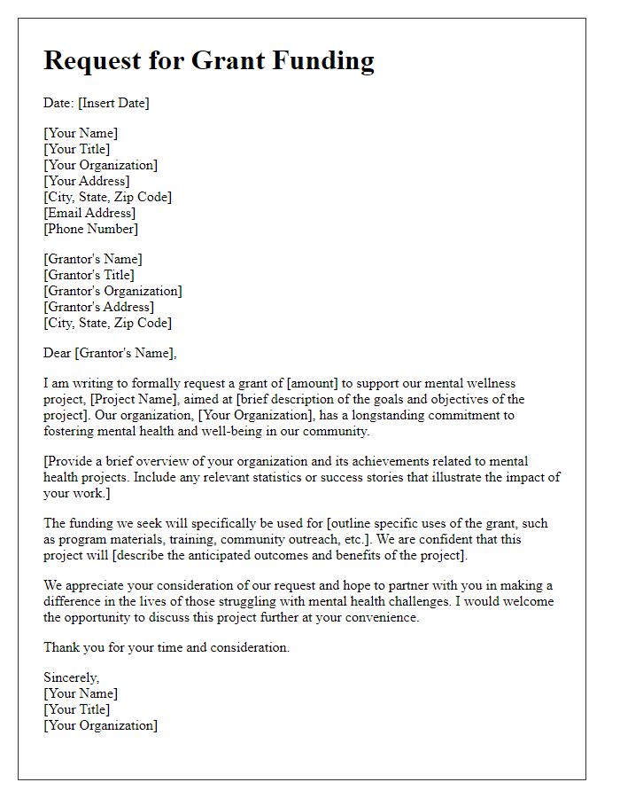 Letter template of request for mental wellness project grant