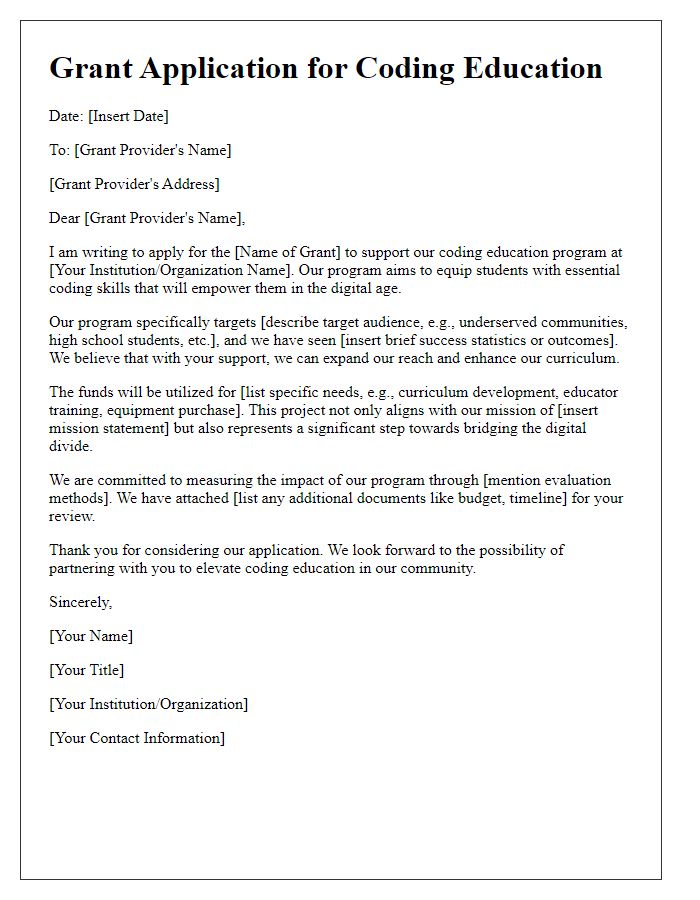 Letter template of coding education grant application