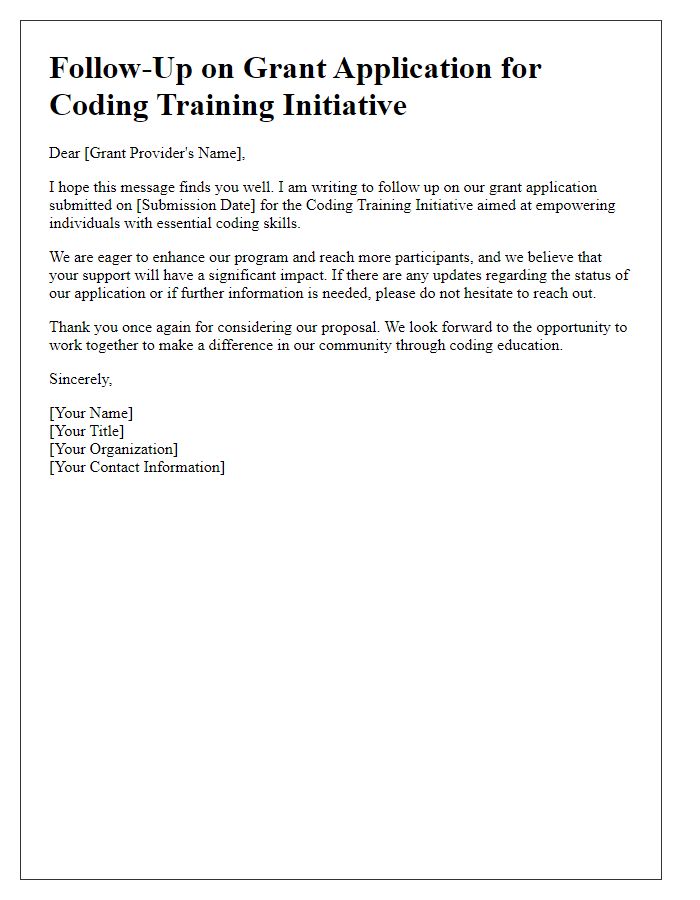 Letter template of grant follow-up for coding training initiative