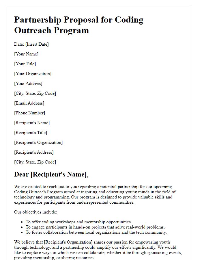 Letter template of partnership letter for coding outreach program