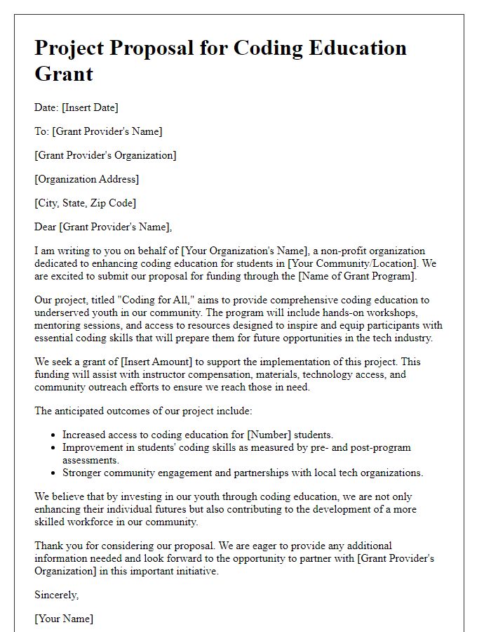 Letter template of project proposal for coding education grant