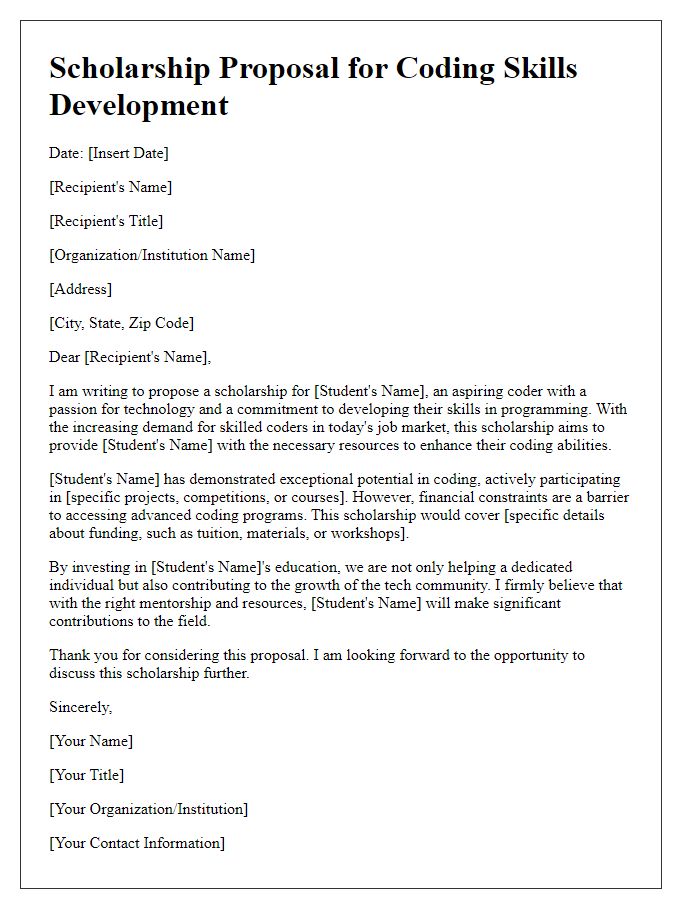 Letter template of scholarship proposal for coding skills development