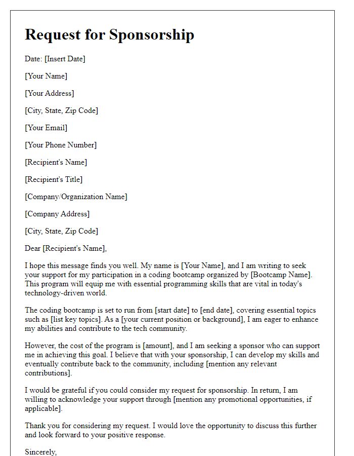 Letter template of sponsorship request for coding bootcamp