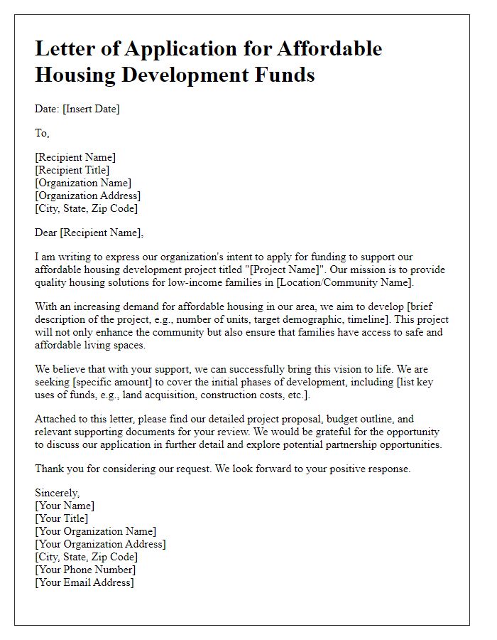 Letter template of application for affordable housing development funds