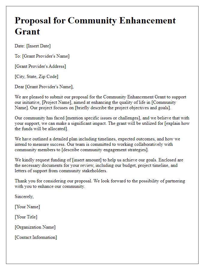 Letter template of proposal for community enhancement grant