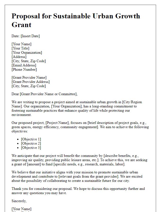 Letter template of proposal for sustainable urban growth grant