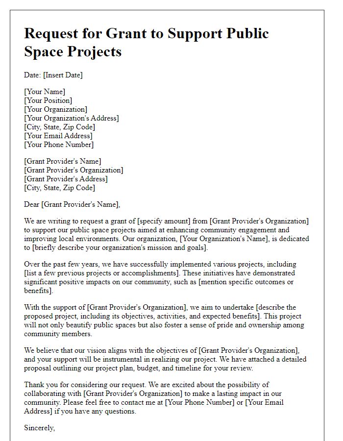 Letter template of request for grant to support public space projects