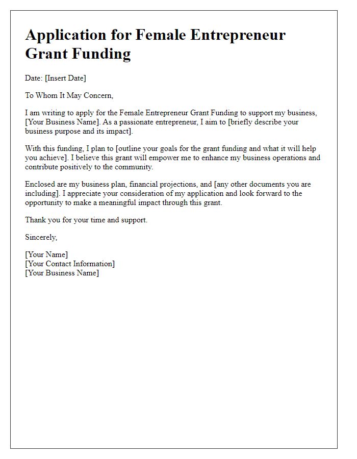 Letter template of application for female entrepreneur grant funding