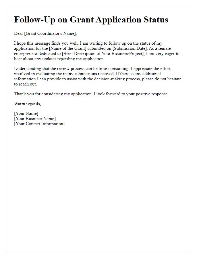 Letter template of follow-up for female entrepreneur grant application status