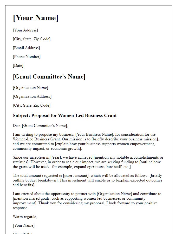 Letter template of proposal for women-led business grant