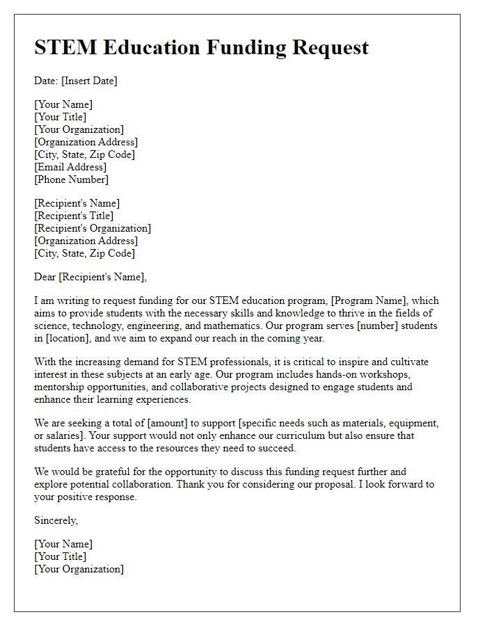 Letter template of STEM education funding request