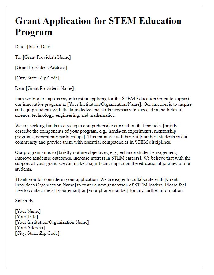 Letter template of STEM education grant application