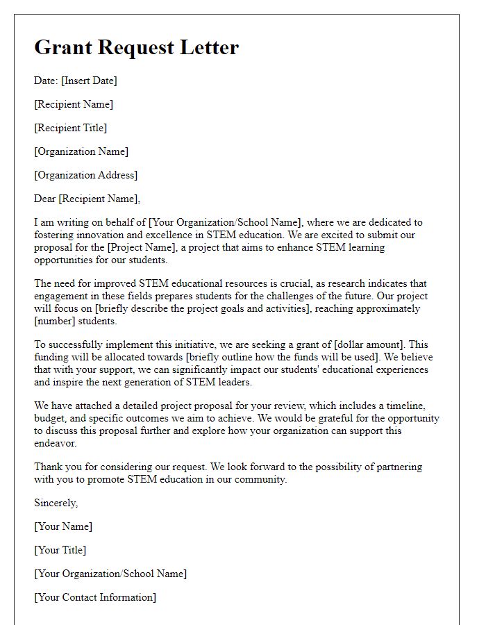 Letter template of STEM educational project grant request