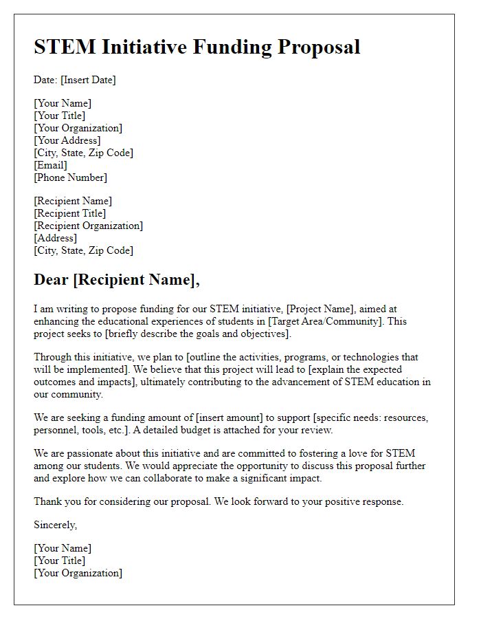 Letter template of STEM initiative funding proposal