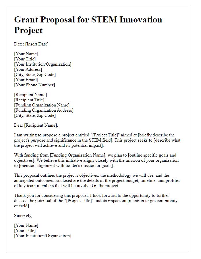 Letter template of STEM innovation project grant proposal