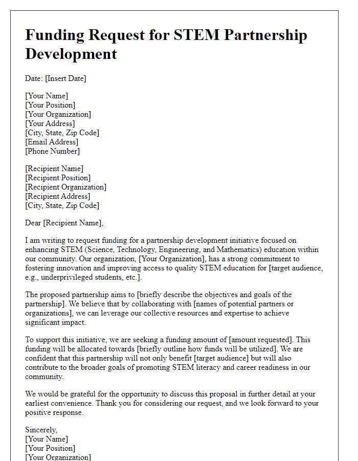 Letter template of STEM partnership development funding request