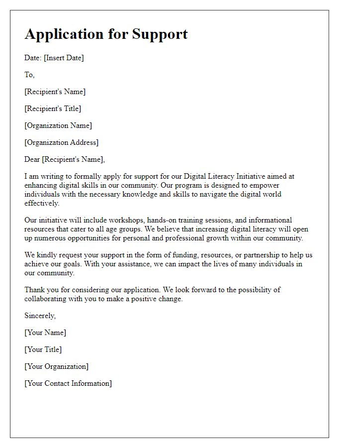 Letter template of application for digital literacy initiative support.