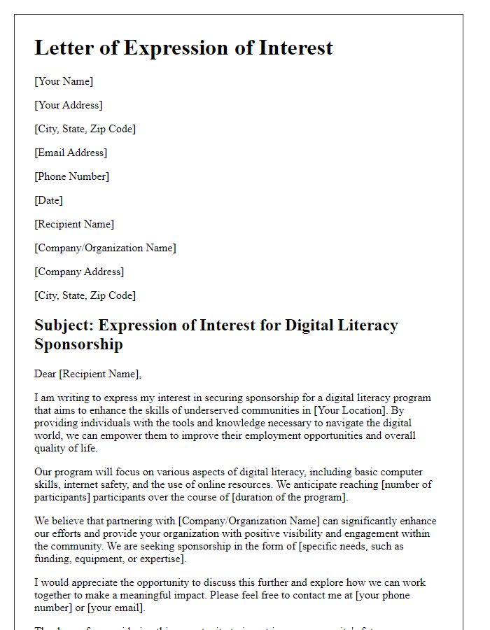 Letter template of expression of interest for digital literacy sponsorship.