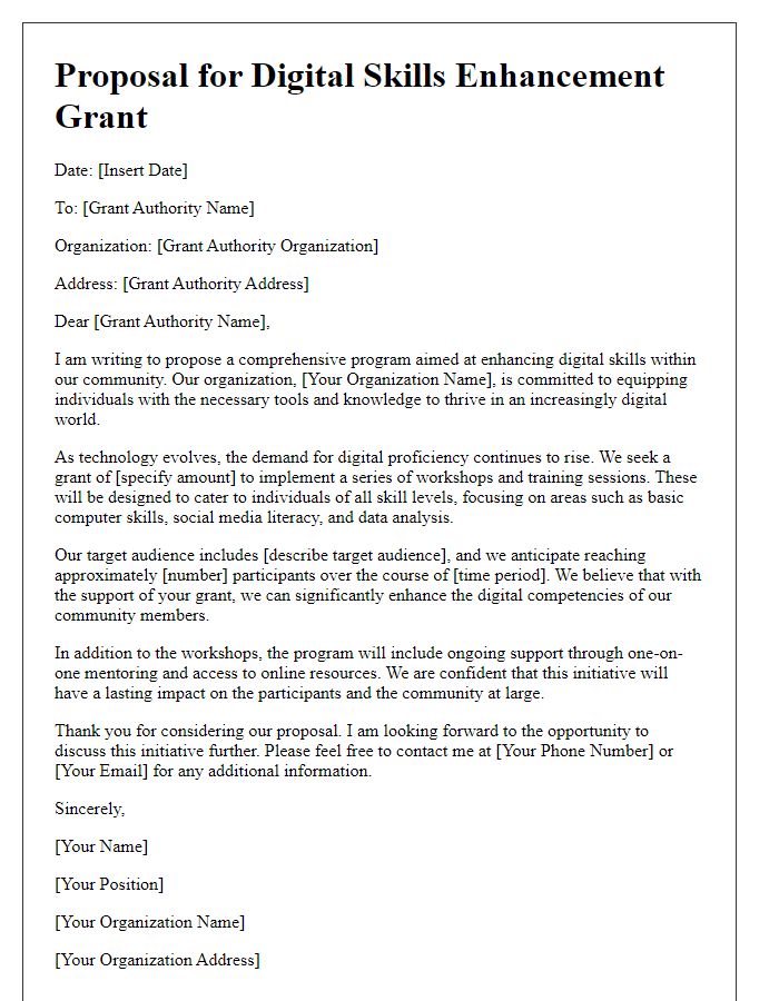 Letter template of proposal for digital skills enhancement grant.