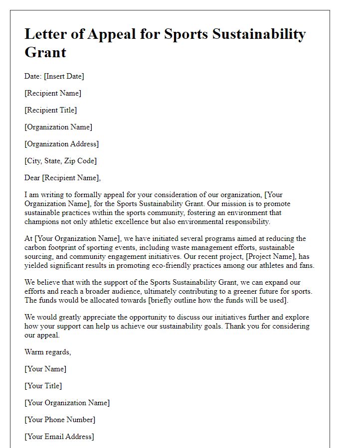 Letter template of appeal for sports sustainability grant