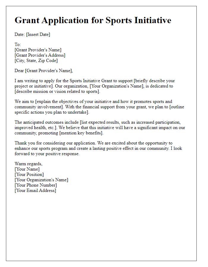 Letter template of application for sports initiative grant