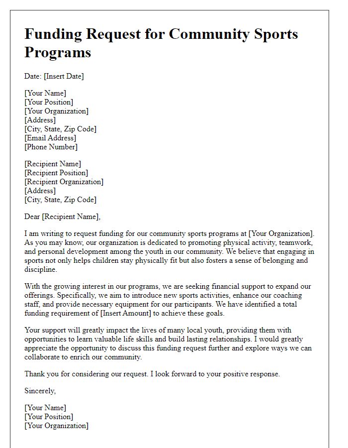 Letter template of funding request for community sports programs