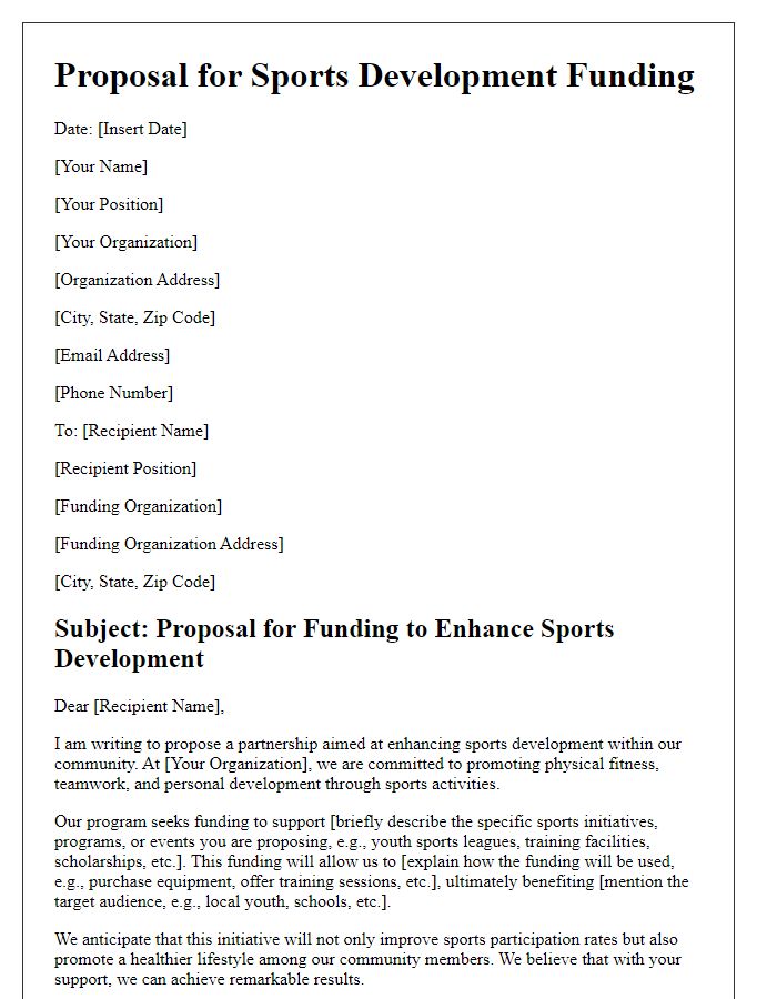 Letter template of proposal for sports development funding