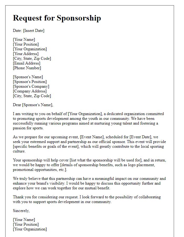 Letter template of sponsorship request for sports development