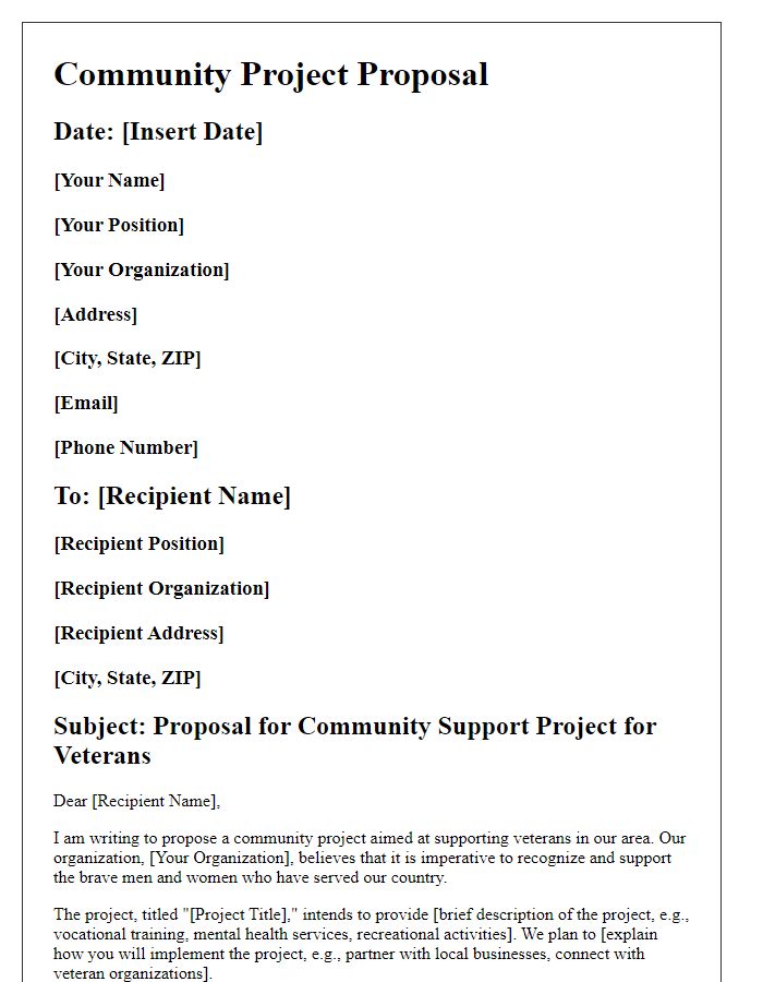 Letter template of community project proposal for veterans