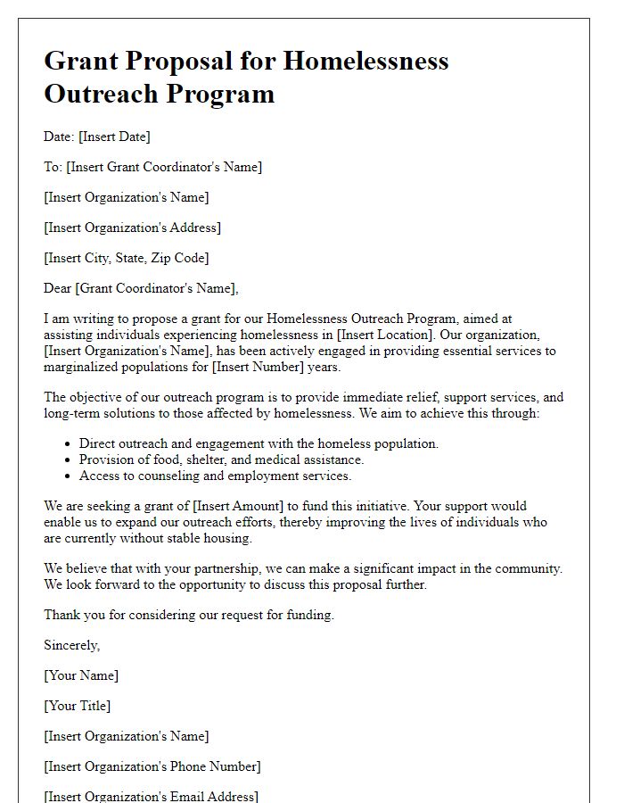 Letter template of proposal for homelessness outreach grant