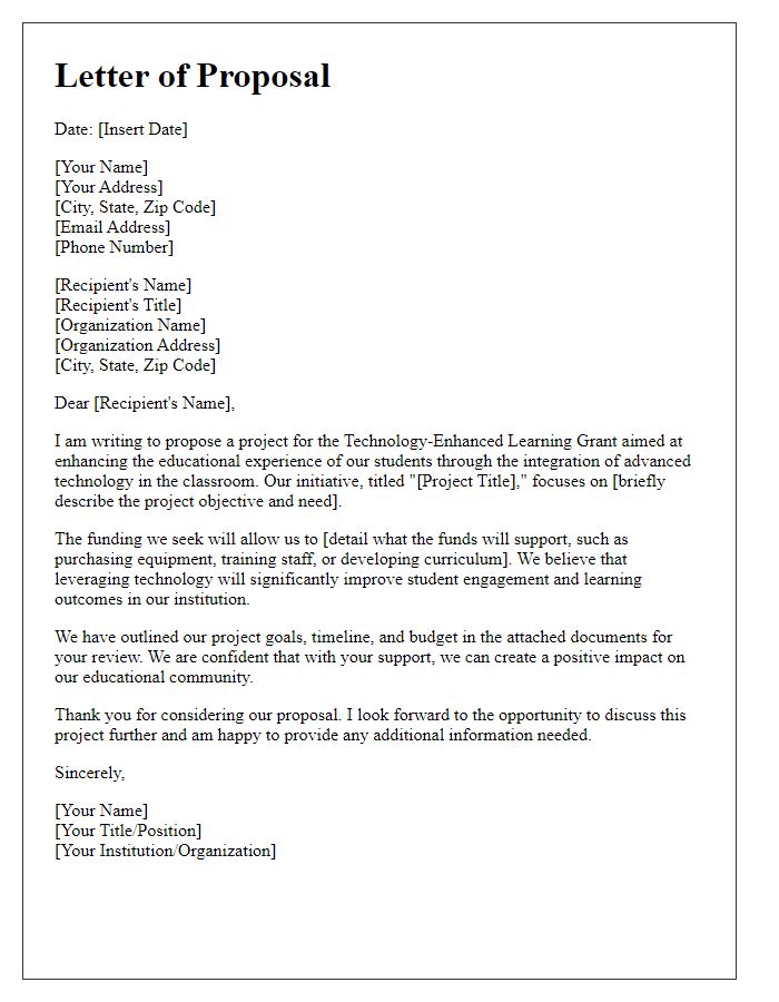 Letter template of proposal for technology-enhanced learning grant.