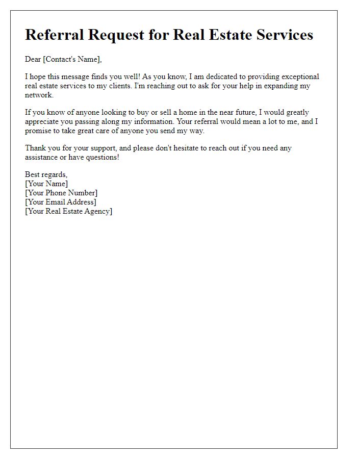 Letter template of real estate referral request for network contacts