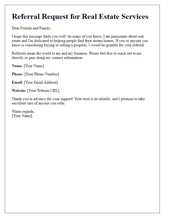 Letter template of real estate referral request for social media outreach